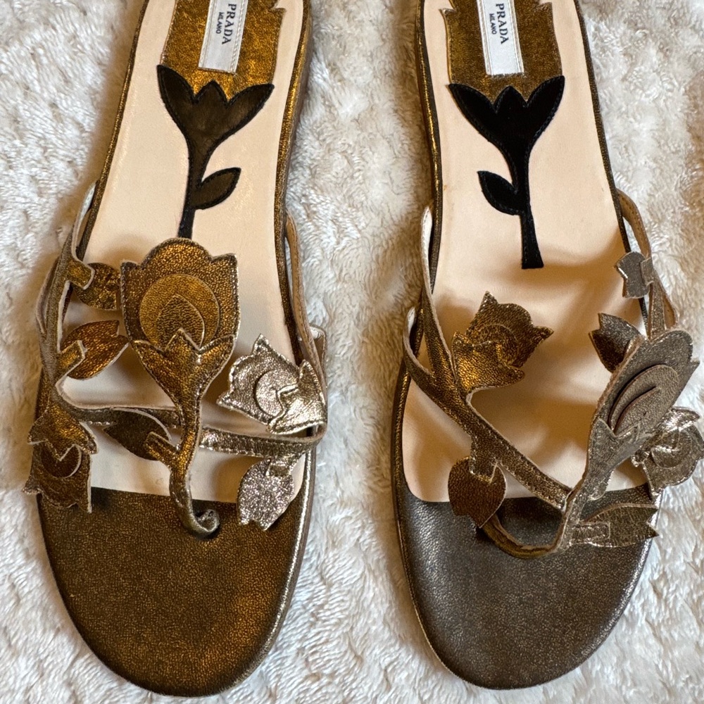 Prada Gold Floral Sandals Elegant Design